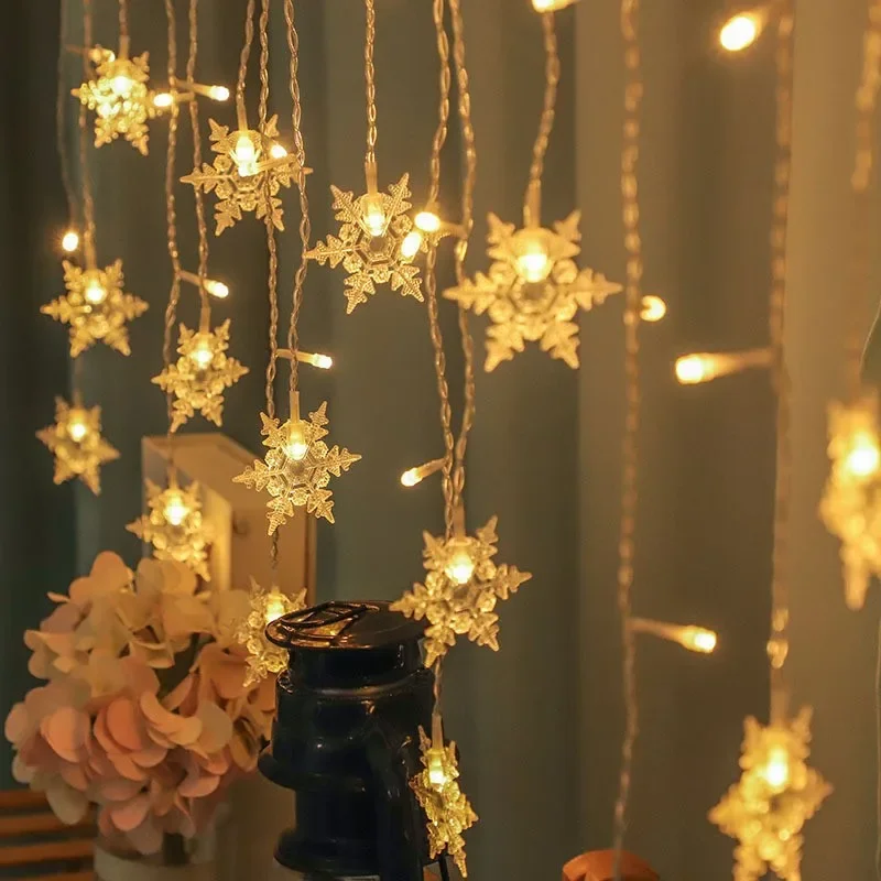 

LED Snowflake String Light with Tail Insert Navidad Wedding Party Garden Decoration 2025 New Year Christmas Decorations for Home