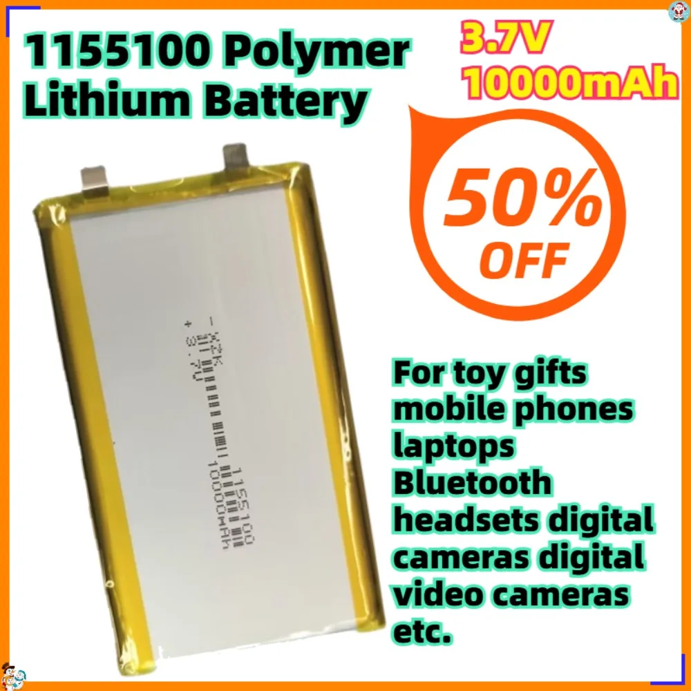 For Power Bank Bluetooth Speakers Tablet DVD battery 1-10PCS 3.7V Li Polymer Batteries 10000mAh 1155100 Soft package battery