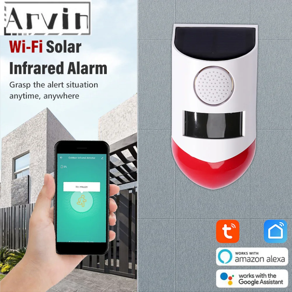 NEW Tuya WiFi PIR Detector Siren 120db Strobe light Outdoor Solar Infrared Wireless Burglar Alarm System APP Notification