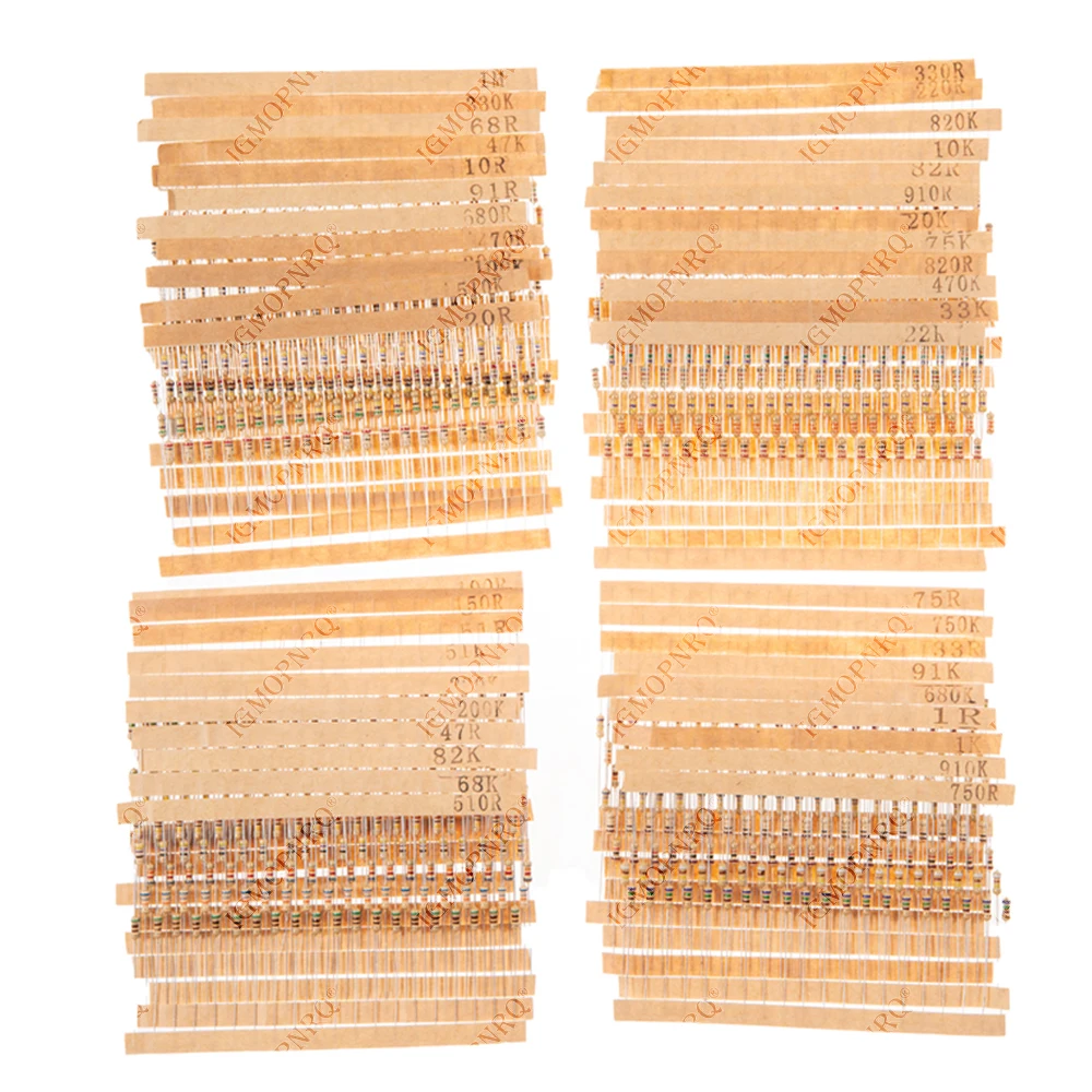 860 قطعة/الوحدة طقم المقاوم من فيلم الكربون 1/4 واط 5% المقاومات مجموعة متنوعة 43 قيم * 20 قطعة المقاومة 1R-1 متر أوم 0.25 واط المقاوم حزمة