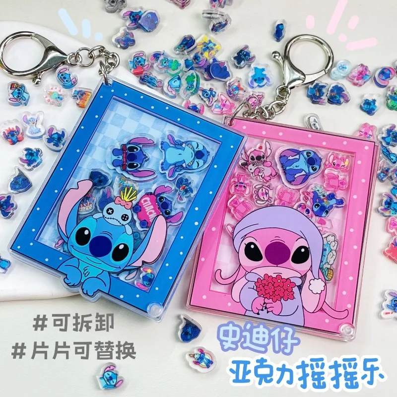 Animation Stitch Acrylic Shaker Cute Cartoon Couple Bestie Style DIY Replaceable Removable High-Value Key Backpack Pendant