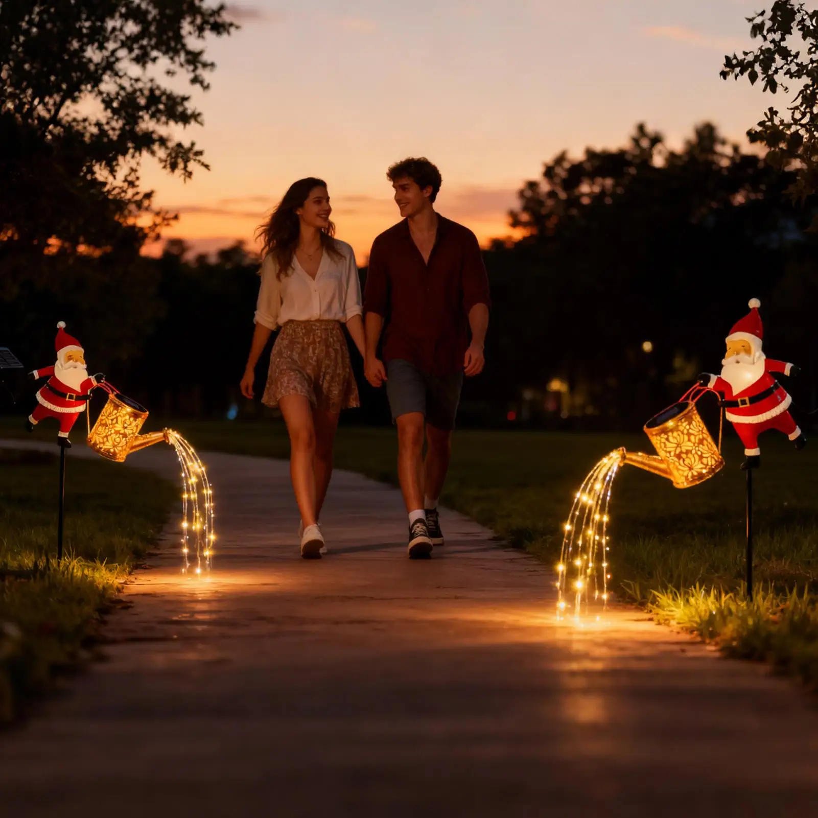 Solar-Powered Garden Lights Vintage LED Lantern Santa Claus Watering Can Design Garden Decoration Solar Kettle Light for Walkway