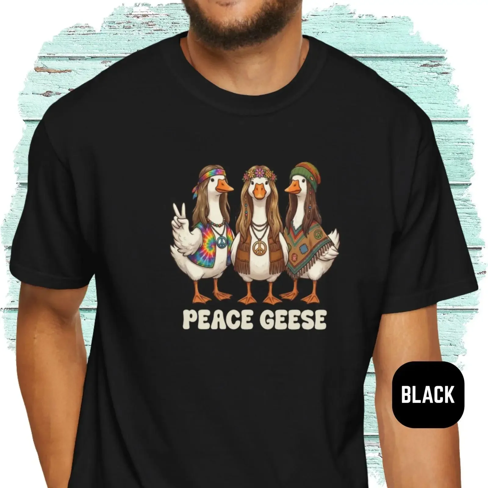 Hippie Peace Sign Geese T Shirt Funny Retro Boho Honkers Hippy  vintage Washed Stretched graphic fashion Stylish Versatile