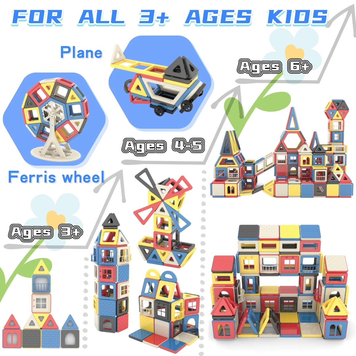 159 elementów Magnetyczne Klocki Konstrukcyjne Zabawki Edukacyjne STEM dla Chłopców i Dziewczynek w Wieku 3+, 4, 5, 6, 7, 8 Lat