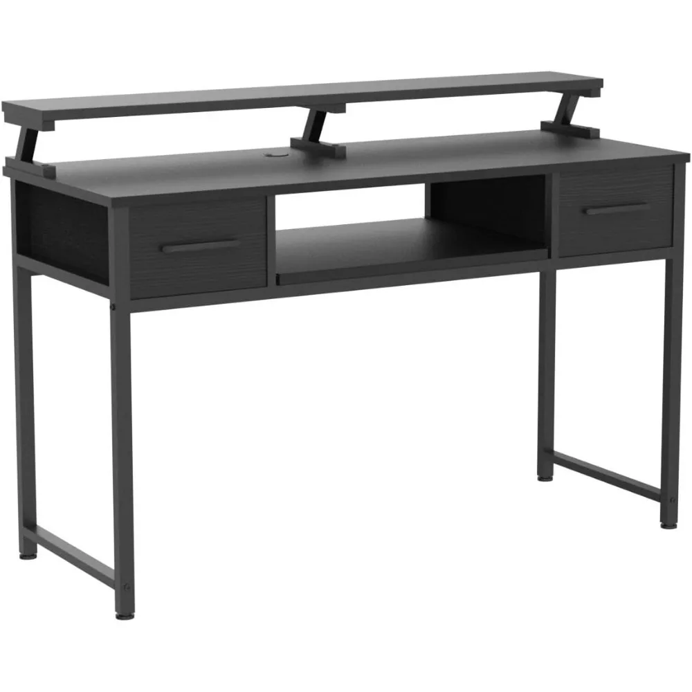 Computer Desk Study Table, 55 Inch Office Desk with Drawers and Keyboard Tray, Study Desk Work with Monitor Shelf