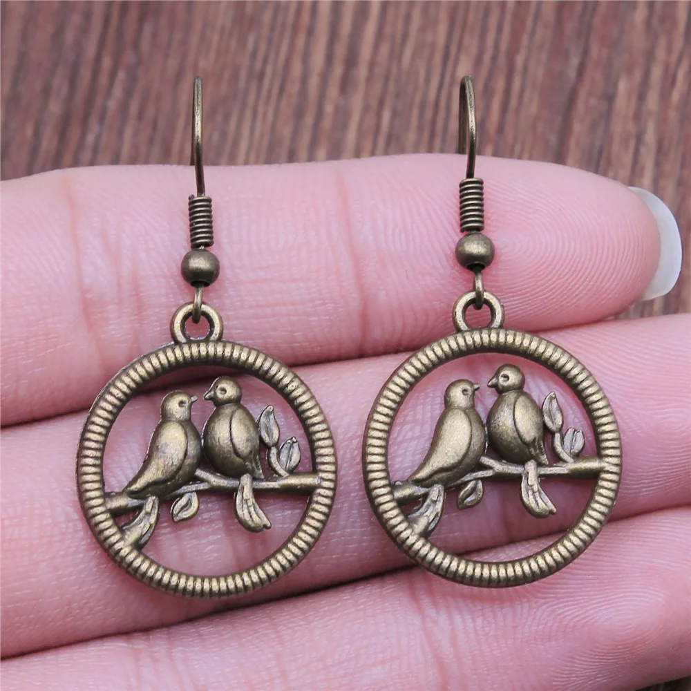 Fashion Handmade Simple Design Antique Bronze Color Birds Pendant Earrings Women Vintage Drop Earrings