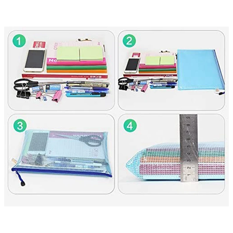 Bolsa de malla con cremallera para documentos, 64 piezas, carpetas de archivos impermeables con cremallera, tamaño A4, para escuela, oficina, bolsas de almacenamiento de viaje