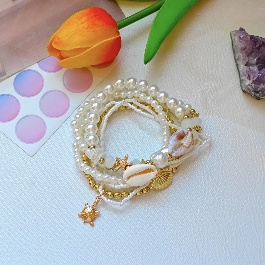 

Пляжный браслет в виде морской звезды, модные приморские украшения с богемным жемчугом и океанской волной для женщин