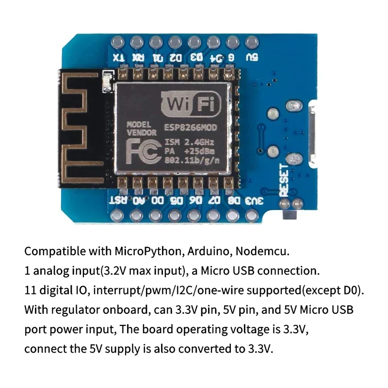 10pcs WeMos D1 Mini Pro V3.0 NodeMcu 4MB/16MB Bytes Lua WIFI Internet of Things Development Board Based ESP8266 CH340G Nodemcu V