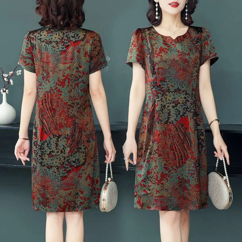 

Faionable Silk Summer Dr для женщин среднего возраста Удобная юбка трапециевидной формы со свободной талией ort Sve Commute Sle Ciwalk