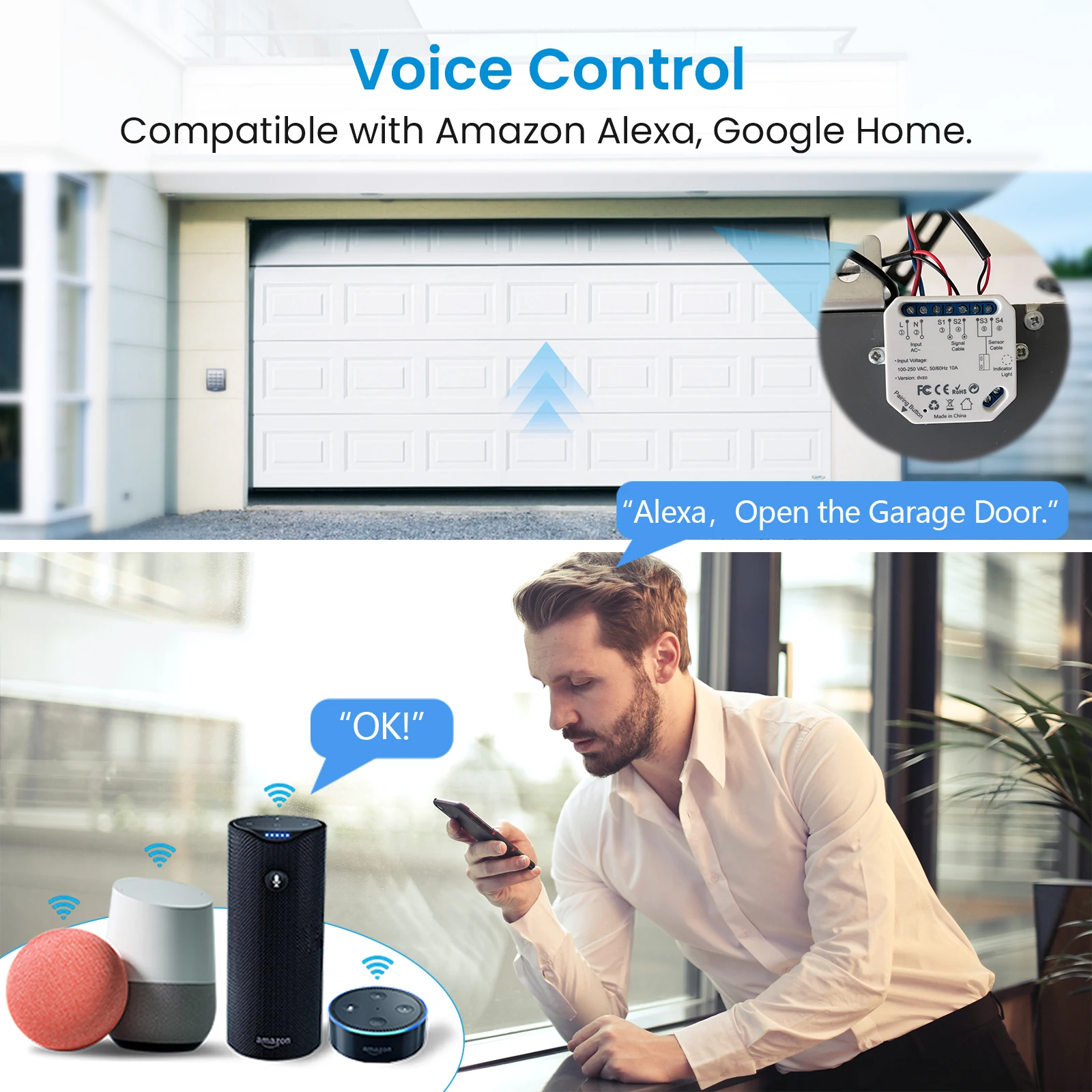 Imagem -03 - Qcsmart Tuya Smart Life Abridor de Porta de Garagem Controlador de Proteção de Segurança Controle Remoto Google Home Assistant Alexa