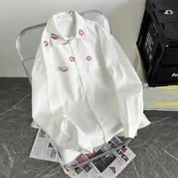 EBAIHUI Japanese Loose Women's Shirt Lipstick Lip Print Design Ladies Long Sleeved Blouse Spring Summer Korean Versatile Tops