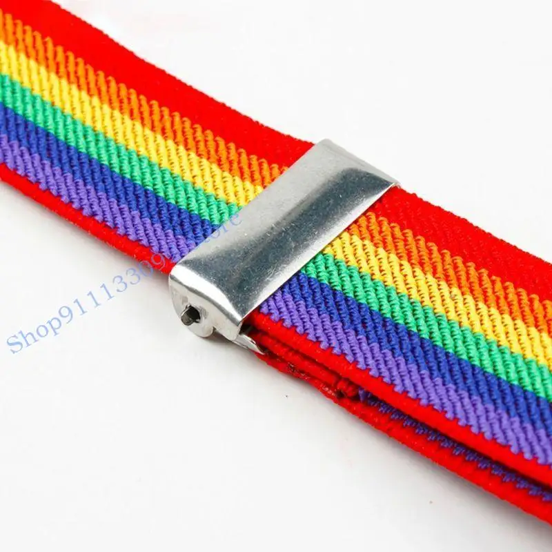 H9ed Warna -warni Striped Strap Rainbow Bib Pants Straps Clip Adult Unisex Suspender Buc