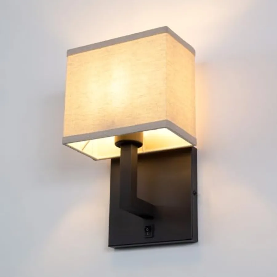 

Boho Fabric Wall Sconce with On Off Switch, 1-Light Brass Hardwired Vanity Retro Indoor Vintage Industrial Wall Mount Lamp Fixt