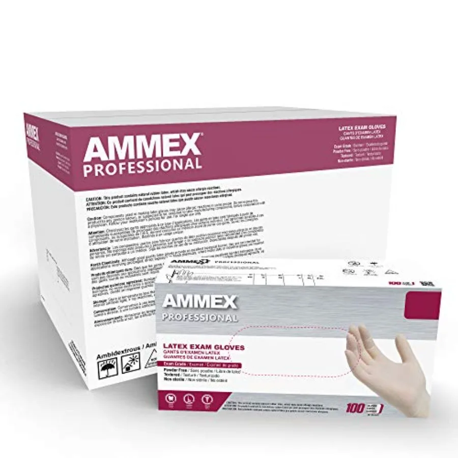 

Перчатки AMMEX белые латексные одноразовые, медицинские, 4 мил, без пудры, безопасные для пищевых продуктов, с легкой текстурой, нестерильные, идеально подходят для медицинских осмотров
