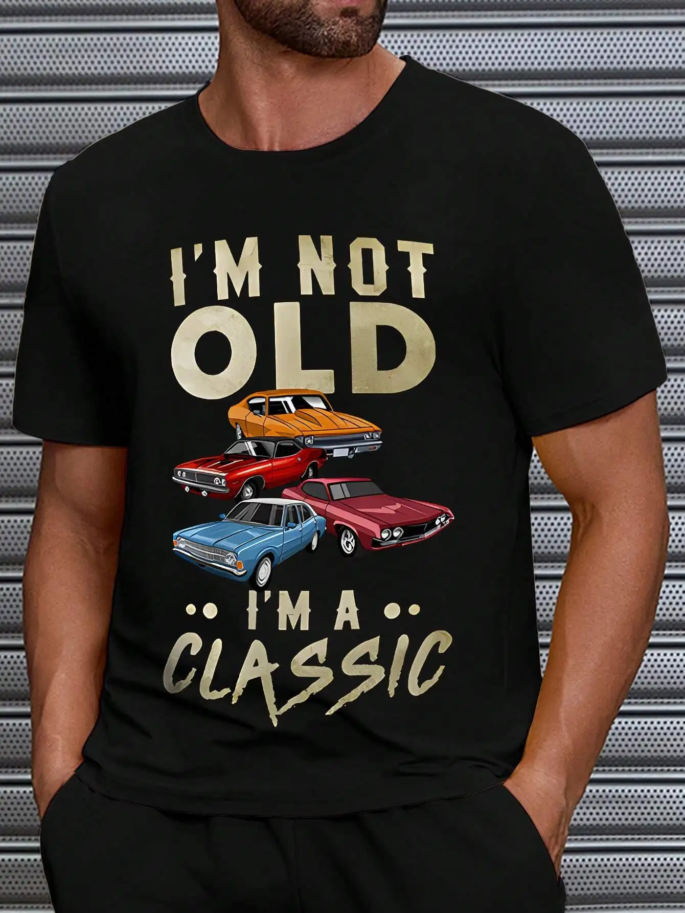 

Men's Classic Car Graphic T-Shirt - Vintage Style Round Neck Short Sleeve Casual Tee