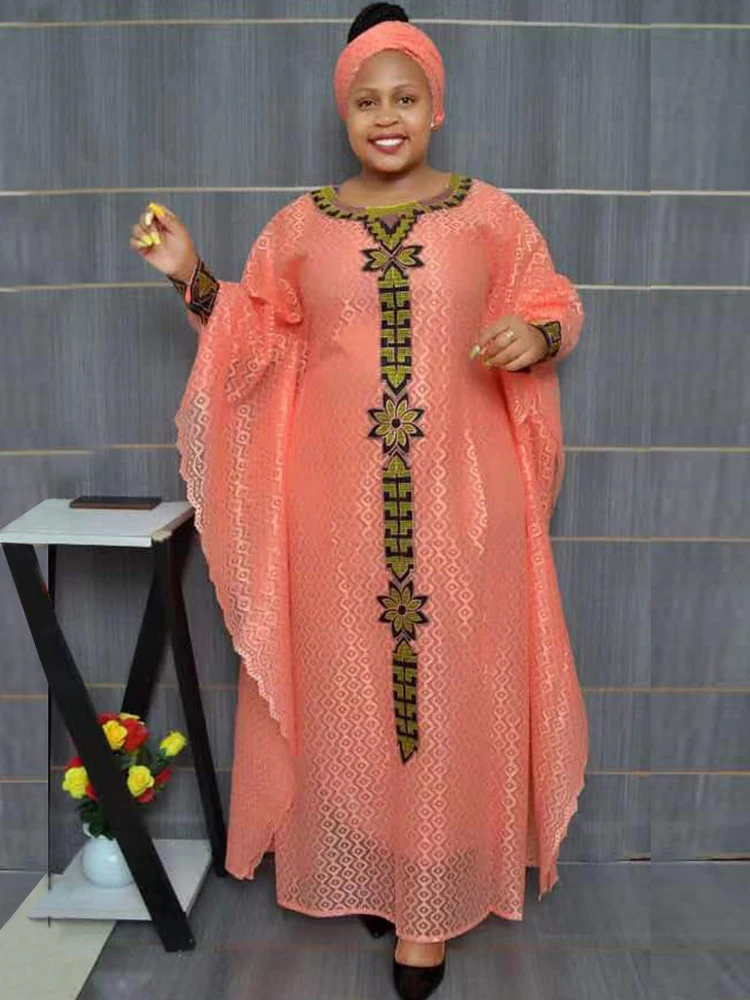 

African Traditional Dresses For Women Embroidery Mesh Maxi Robe Plus Size Boubou Dubai Muslim Hijab Abayas Wedding Party Gowns