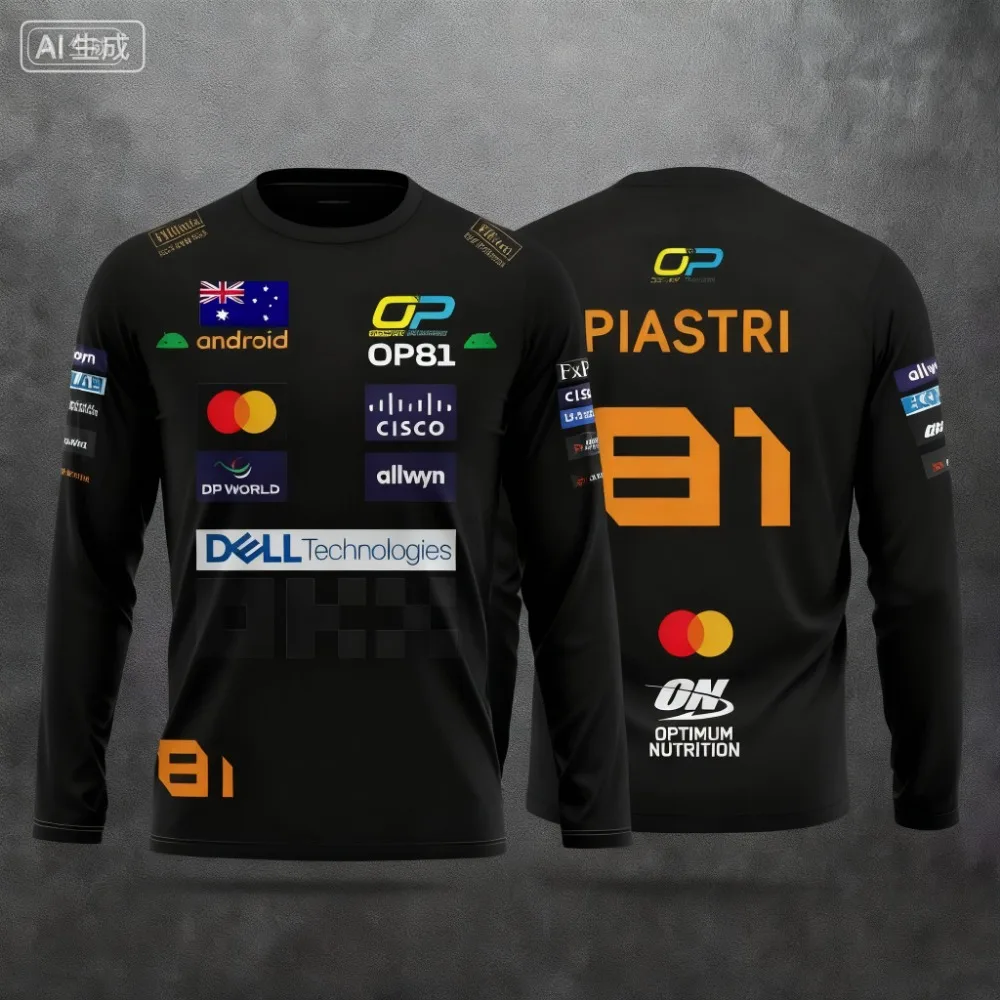 تي شيرت Lando Norris NO.4 2025 بأكمام طويلة على طراز السباق الجديد، بدلة سباق رياضية شديدة، ملابس رياضية بأكمام طويلة قابلة للتنفس