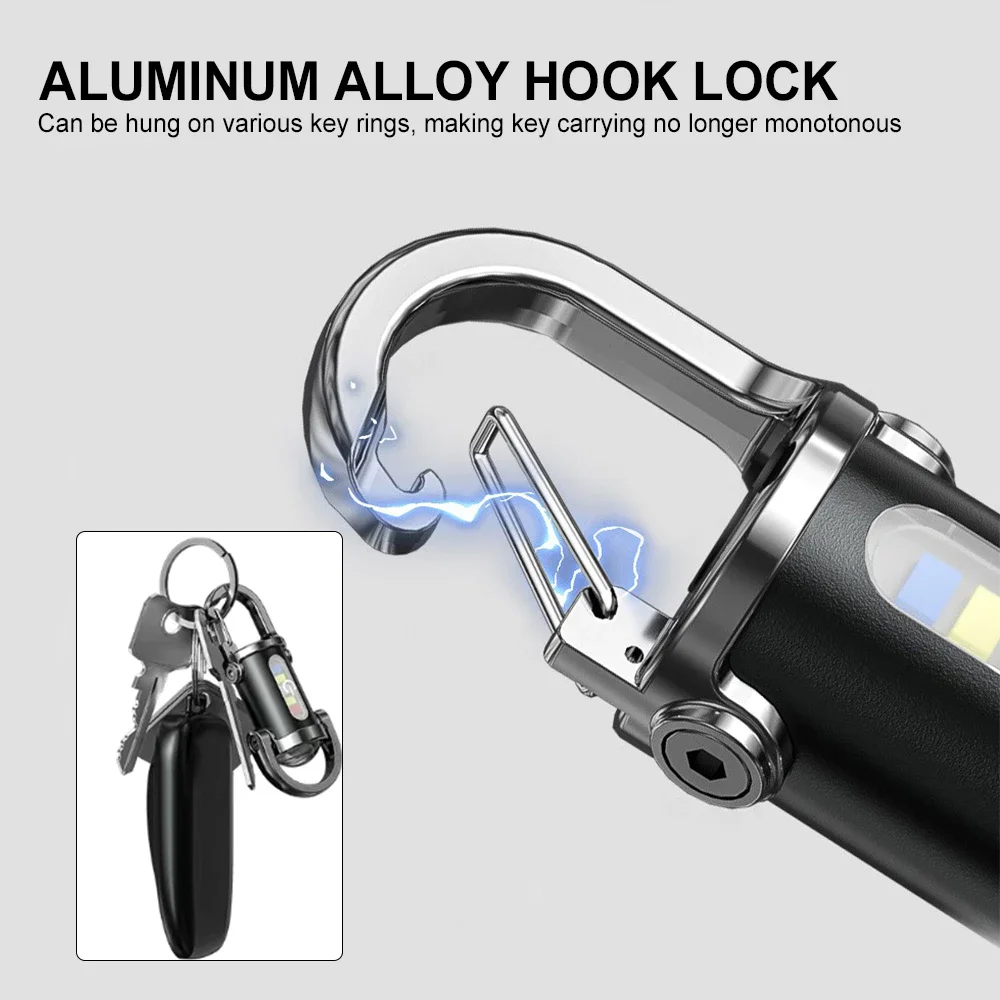 Multi functional mini small flashlight keychain flashlight with hook, portable long endurance flashlight, keychain light