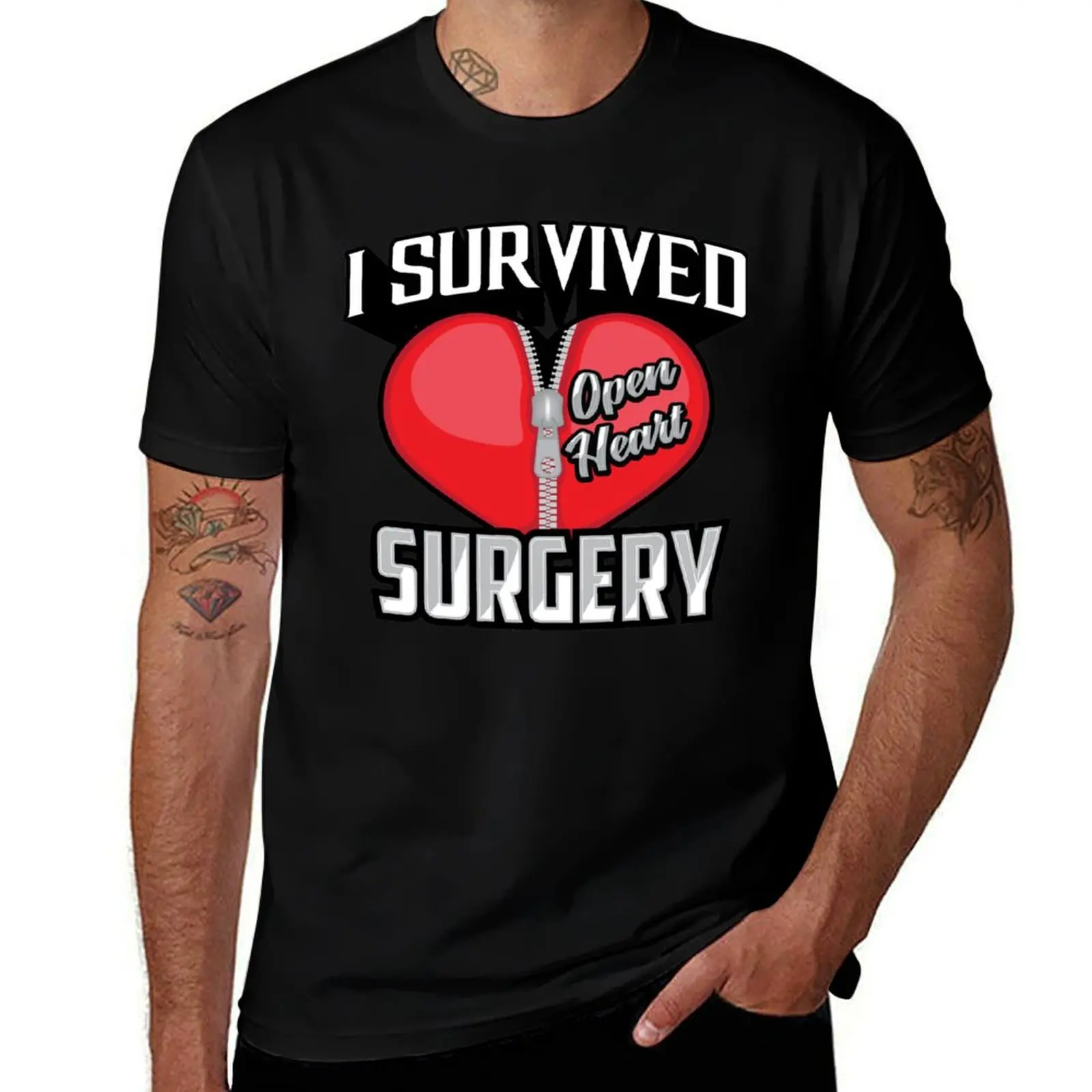 Cute Stylistic I Survived Open Heart Surgery Art Gift T-Shirt Lightweight Casual Summer T-Shirt