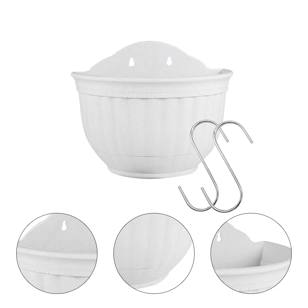 Semi-Circular Plastic Wall Mounted Flower Pot Half Circle Hanging Pot Imitation Pattern for Home Garden Decoration