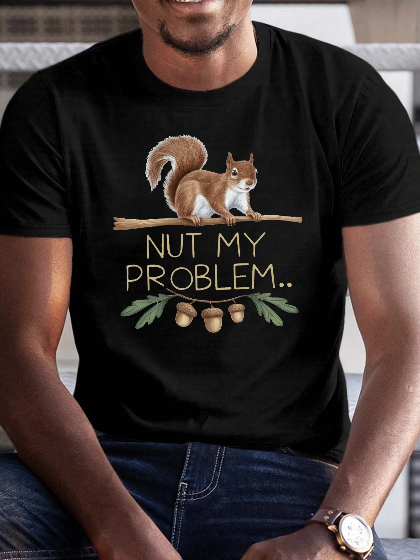 Men's Casual Squirrel Print T-Shirt - Soft Fiber, Short Sleeves, Round Neck - Perfect Summer Choice