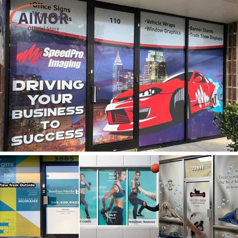 AIMOR Customized glass advertising image printing logo window film one-way perspective privacy film sticker nail art