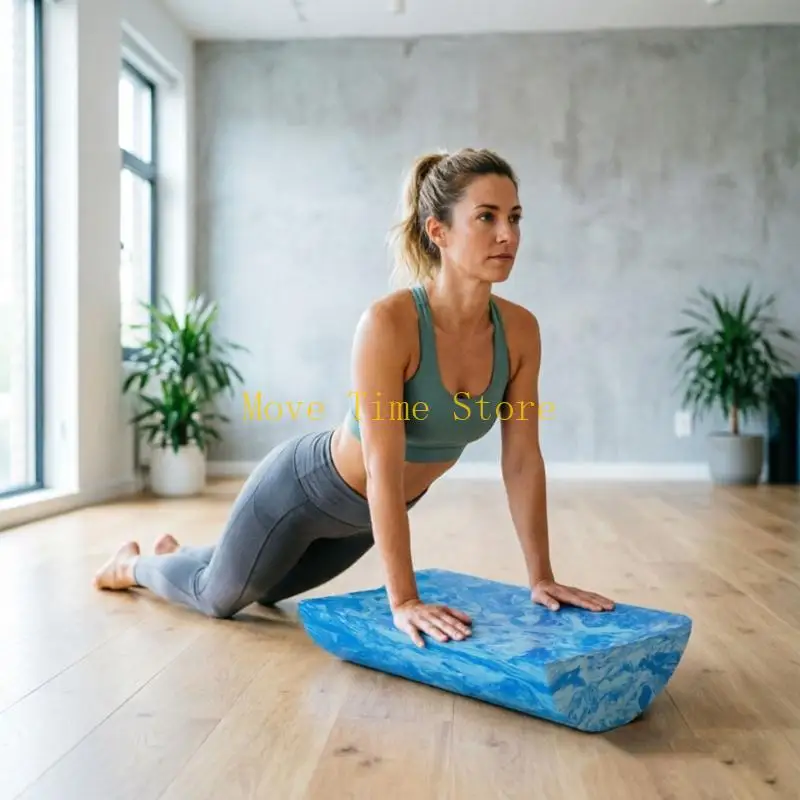 92ME Mat Practice Support Set with Blue Marbled Cushioned Items for Pilates, Stretching Routines, Body Positioning and Indoor