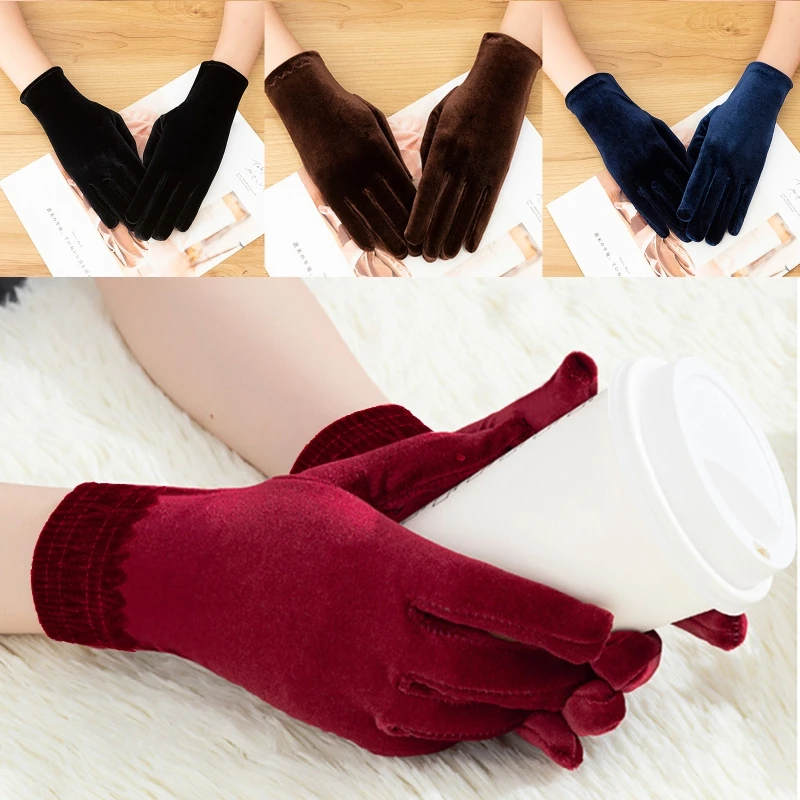 Gants courts en velours doré pour femmes, automne-hiver, robe de dîner, gants en velours doré, élastiques, chauds, pour fête de noël et d'halloween