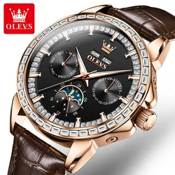 OLEVS Automatic Watch Luxury Business Leather Self Winding Mechanical Watches for Men Waterproof Wristwatches Relógio Masculino