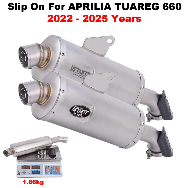 Motorcycle Exhaust Muffler Middle Link Pipe DB Killer Carbon Fiber Heat Shield Escape Slip On For Aprilia Tuareg 660 2022 - 2025