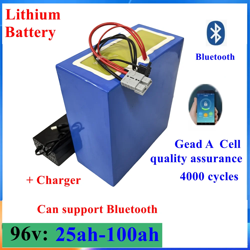 

96v 50Ah 80Ah 100Ah 30Ah 40Ah lithium ion battery bluetooth BMS APP for 5000w motor robot scooter motorcycle AGV + Charger