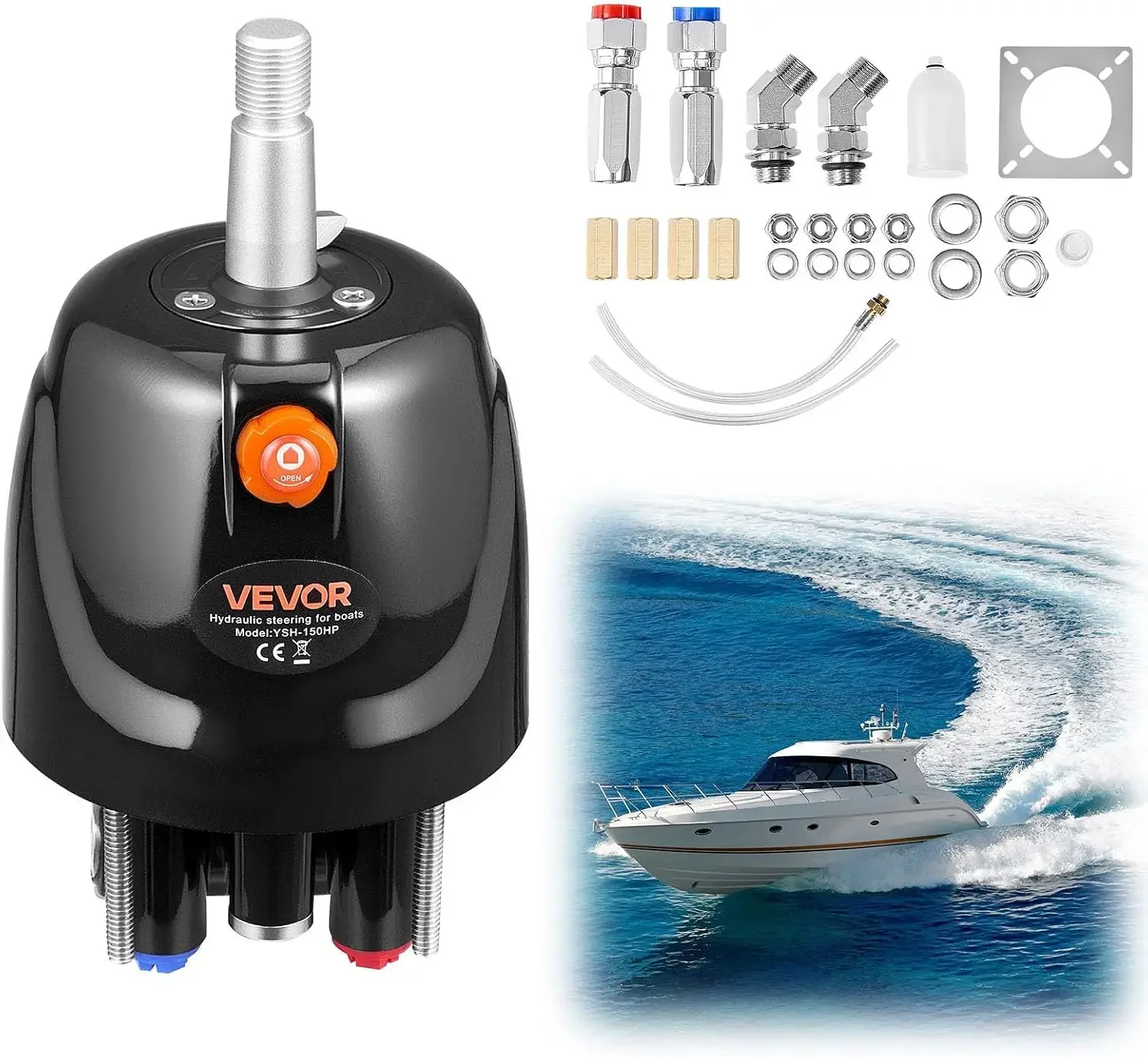 Hydraulic Steering Helm Pump, 150 HP, Helm Pump for Boat, with 6.9 MPa/1000 psi Max Working Pressure, Aluminum Alloy Housing, Ch