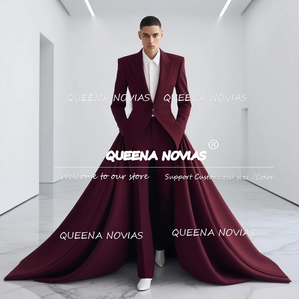

Royal Solid Suits Men 3 Pieces Single Breasted Groom Blazer With Long Train Cape Customized Man Banquet Tuxedos costume homme