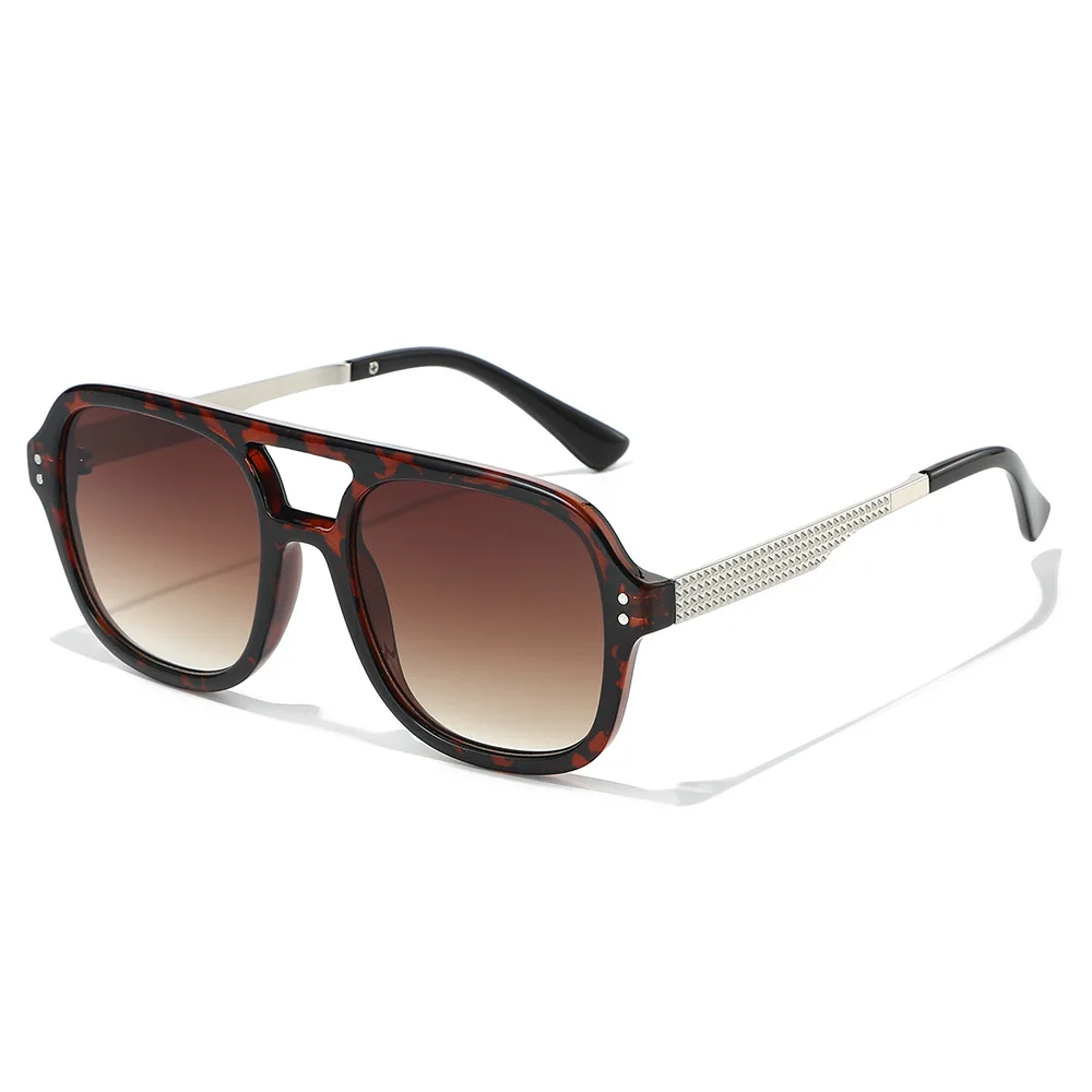 

8834 Retro Pilot Sunglasses for Men Women, Vintage Fashion Square Sun Glasses, Chic Stylish Double Bridge Aviator Shades 605526