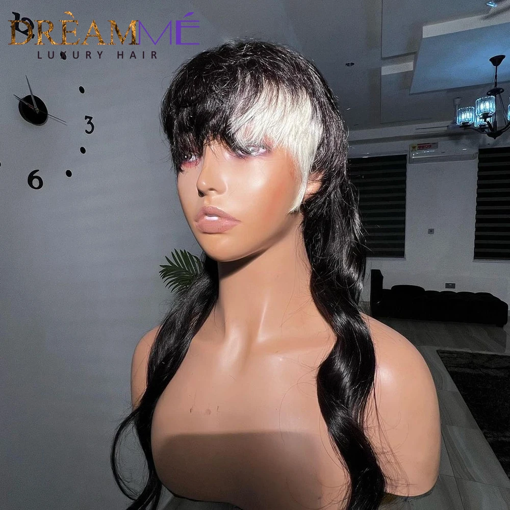 Mullet Wigs 1b613 Color Pixie Cut Wigs Glueless Wear And Go Full Machine Made Wig With Bangs Body Wave Dovetail  Wig 150%