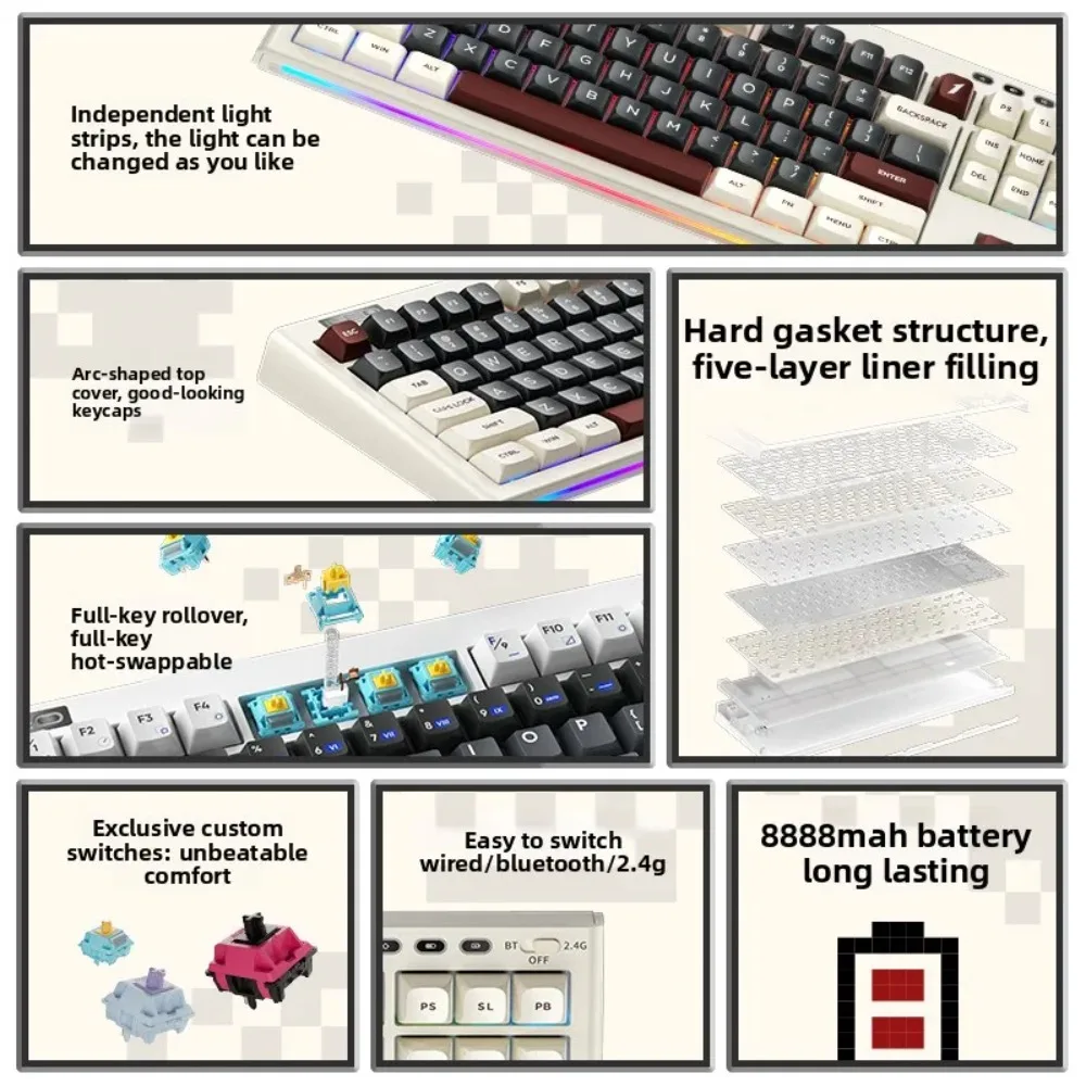1stplayer NEO87 TKL Mechanical Keyboard Tri Mode Wireless Gasket Structure RGB Hot Swappable 87 Keys Programmable Keyboards