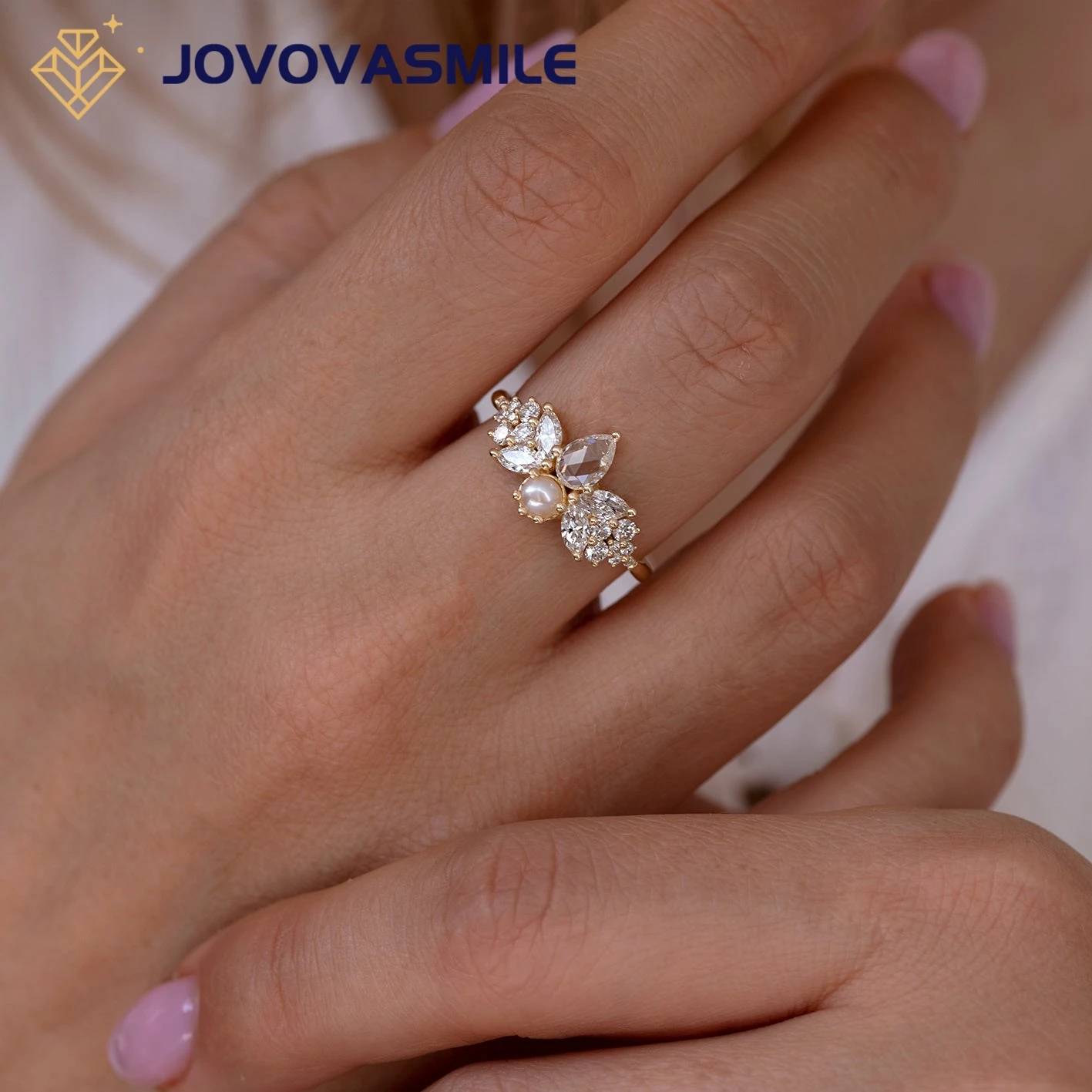 

JOVOVVASMILE Moissanite Engagement Rings Jewelry Women Total 1ct Pear Rose Cut 3.5mm Fresh Water Pearl Accessories For Women