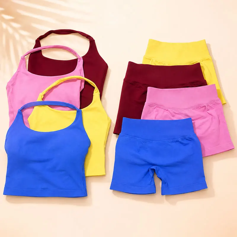NoLogo Nahtloses Halter-Top, 2-teiliges Yoga-Set für Damen, Sport-BH mit eckigem Ausschnitt und gepolstertem Workout-Tanktop, Fitness-Gym-Activewear