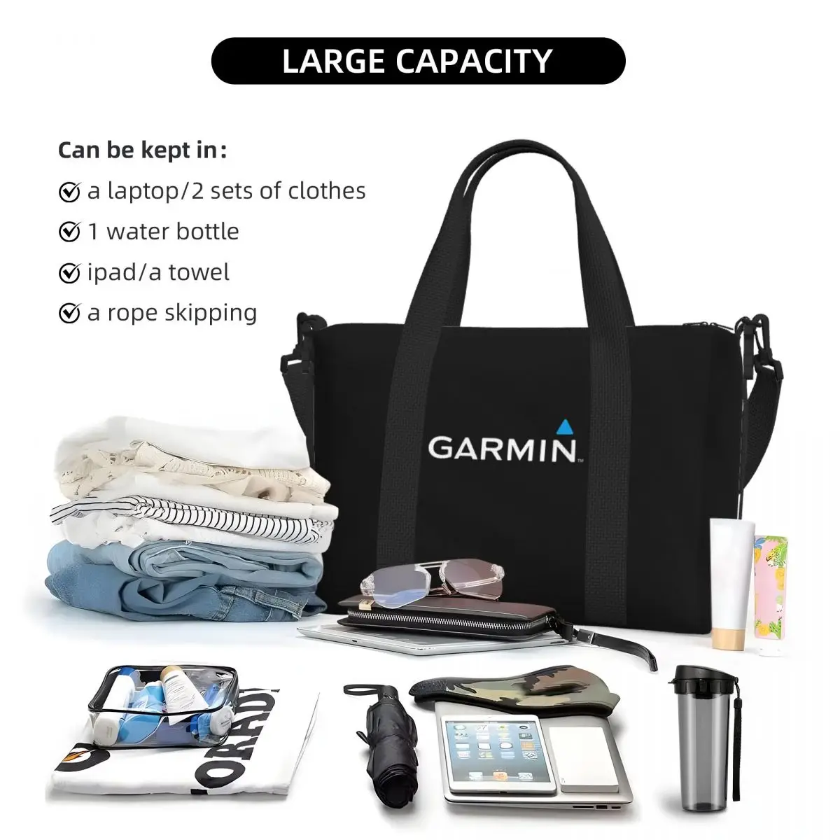 Borse tote da viaggio classiche da spiaggia originali Garmin ufficiali personalizzate per palestra, yoga, donna, shopping, borsone a tracolla