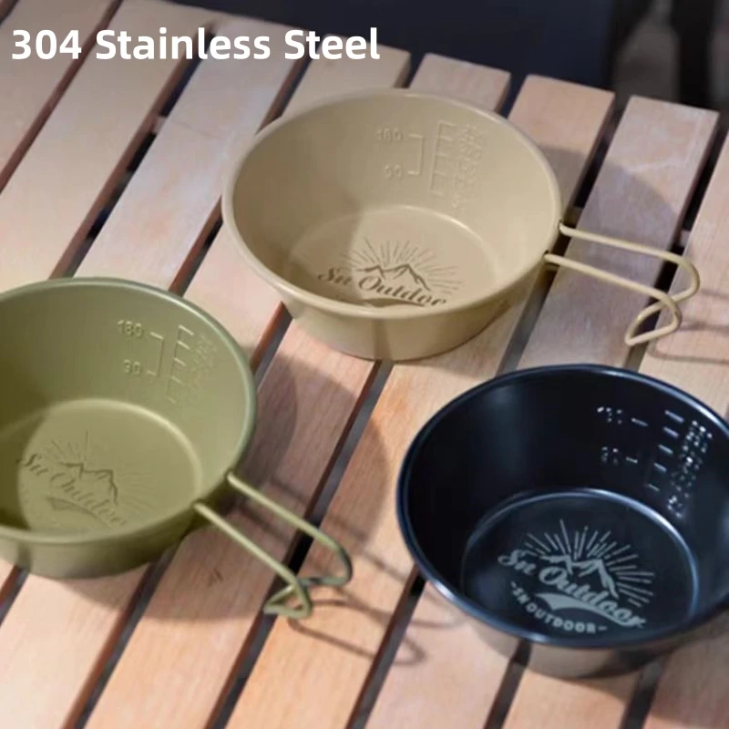 

Outdoor Camping Folding Shera Bowl Portable Tableware 304 Stainless Steel Camping Coffee Cup Noodle Bowl Rice Bowl Cookware