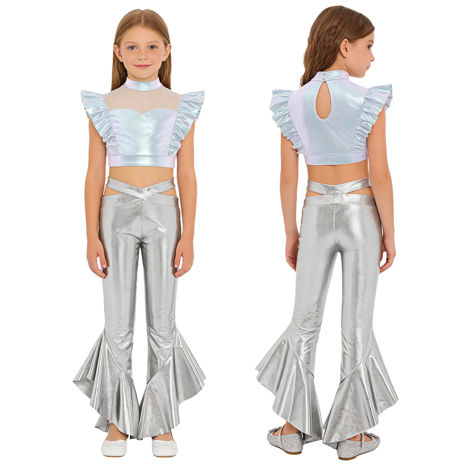 fantasia-de-danca-disco-hip-hop-jazz-para-meninas-dos-anos-70-top-cropped-metalico-brilhante-com-strass-e-calcas-largadas-para-halloween-e-carnaval