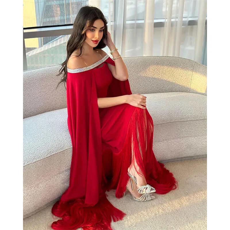 Red Elegant Off The Shoulder Evening Gown A-line Ankle-Length Formal Evening Dresses Customize Engagement Party Dress 2024