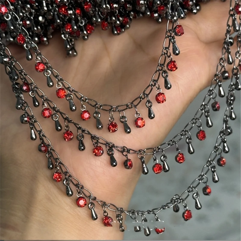 10 Meters/Lot New Retro Black Red Crystal Waterdrop Link Chains DIY for Bracelet Necklace Garment Jewelry Making Accessories