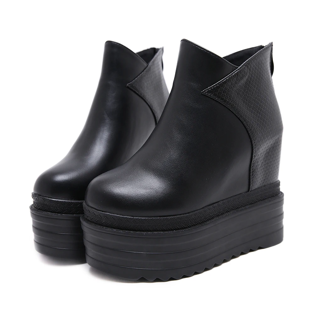 Gdgydh Female Platform Wedges Boots Black Autumn Ankle Boots For Women High Heels Ladies Cosplay Shoes Back Zipper