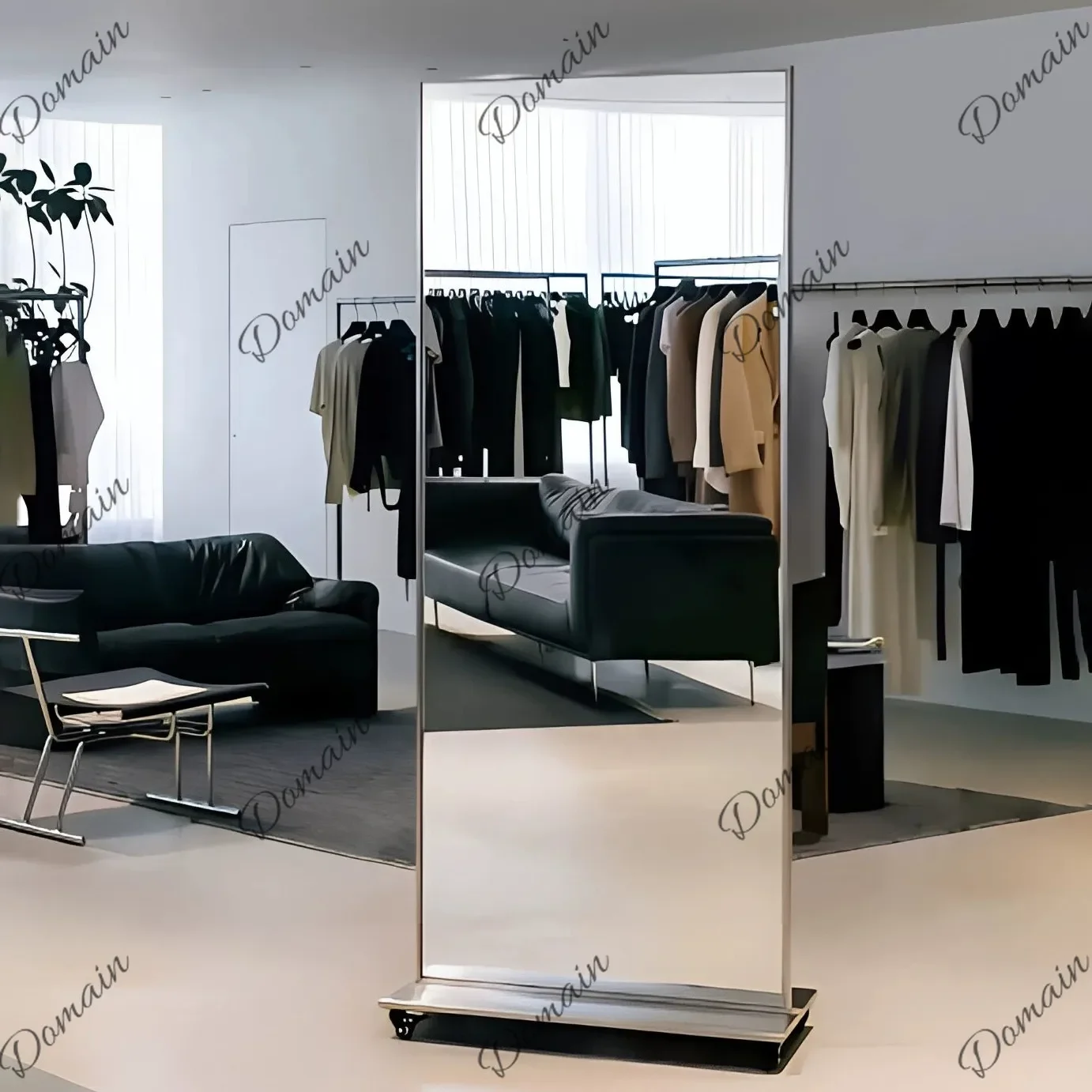 XX Simple Modern Clothing Store Thin Full Body Mirror Stainless Steel Beauty Fitting Mirror Movable Anti-fingerprint Floor Mirro