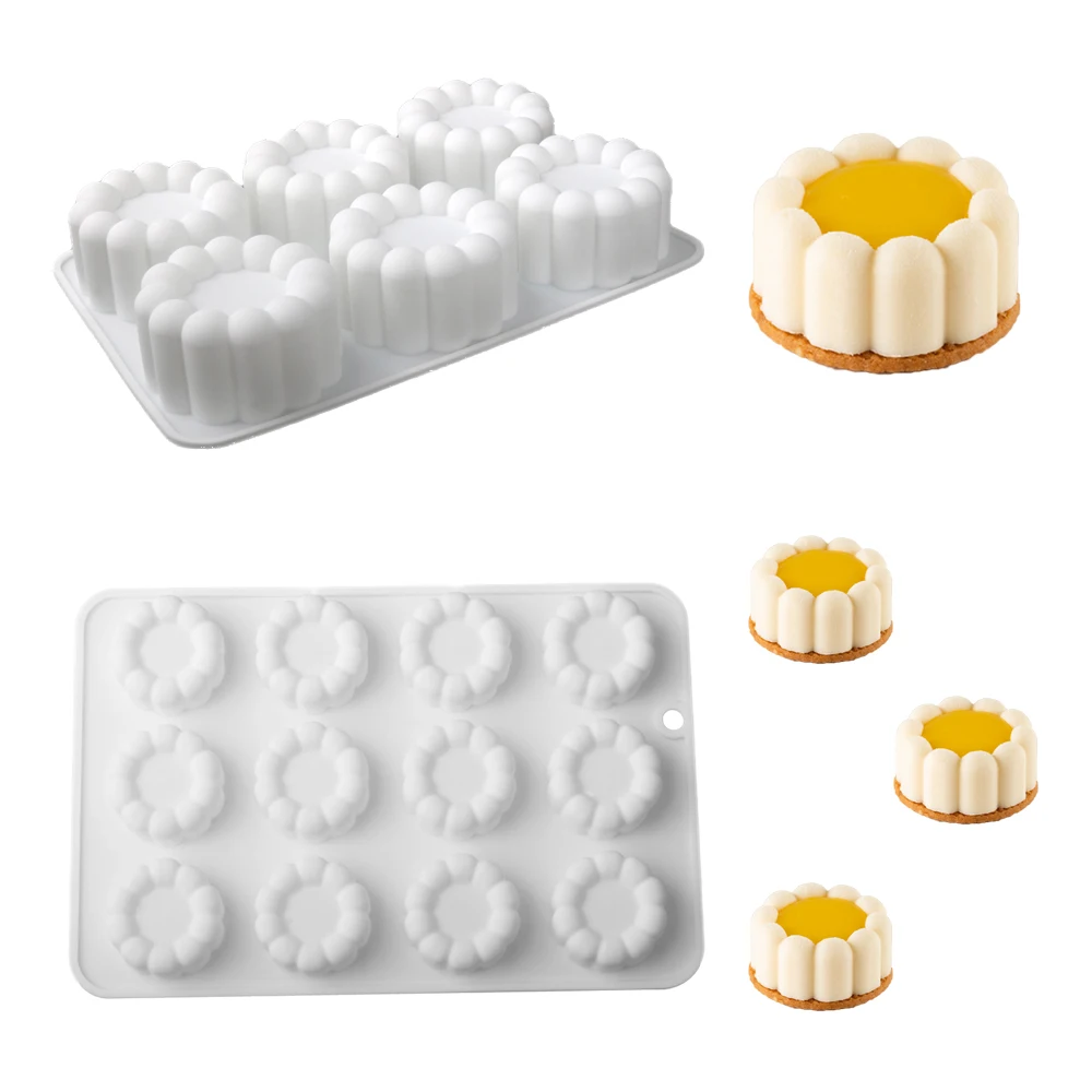 6 or 12 Cell Wavy Lace Cylindrical Silicone Cake Mold Party Dessert Making Tools Mousse Cake Mold Kitchen Pastry Baking Supplies