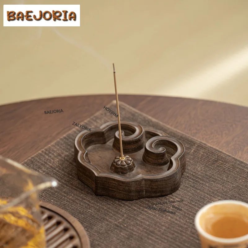 BAEJORIA Handmade Black Sandalwood Ruyi Incense Insert Walnut Wood Thread Aromatherapy Stand Desktop Utensils Tea Ceremony Gifts