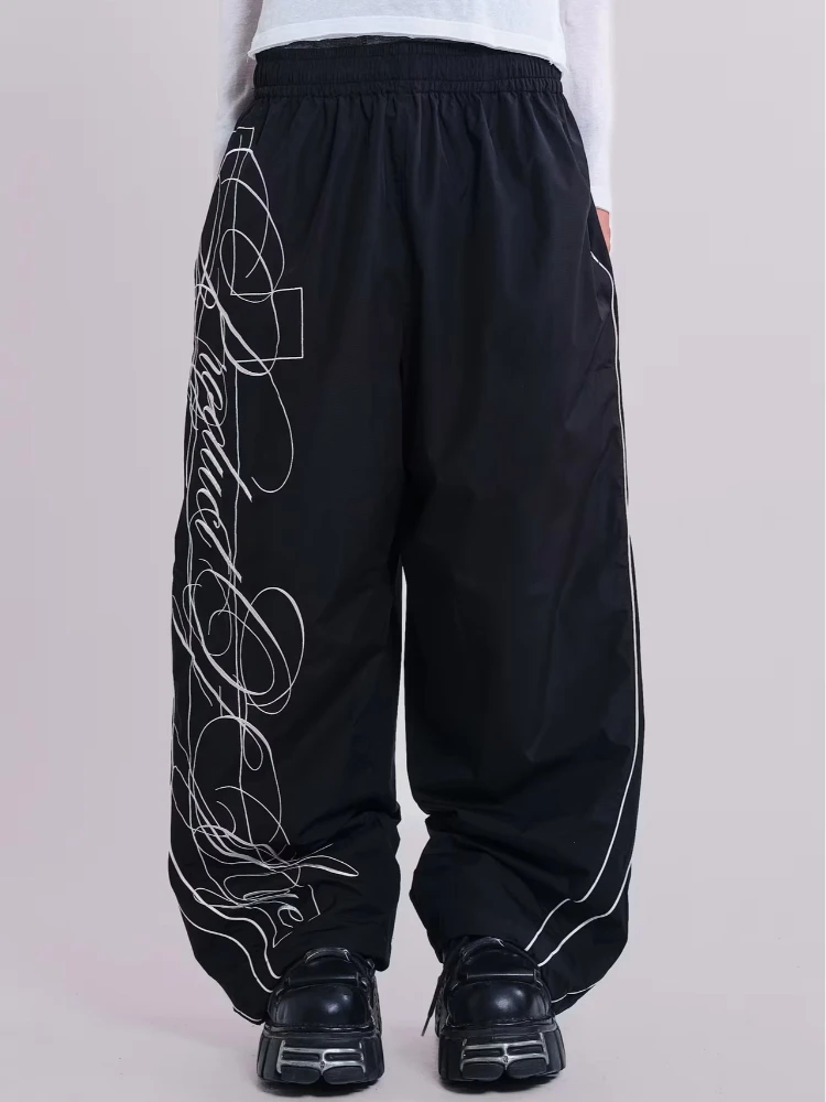 

Модная одежда в стиле ретро, мужские брюки с прямыми штанинами и широкими штанинами с американским принтом, женские уличные брюки в стиле хип-хоп большого размера