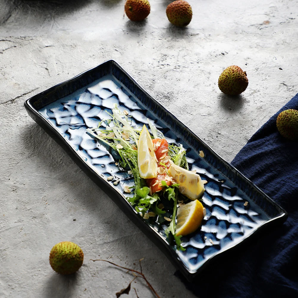 

Fruit Dish Plate Rectangular Serving Platter Food Japanese Tray Dishes Embossed Sushi